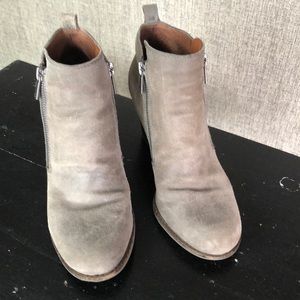 Gray leather wedge ankle boots